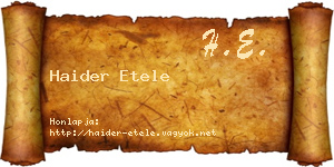 Haider Etele névjegykártya